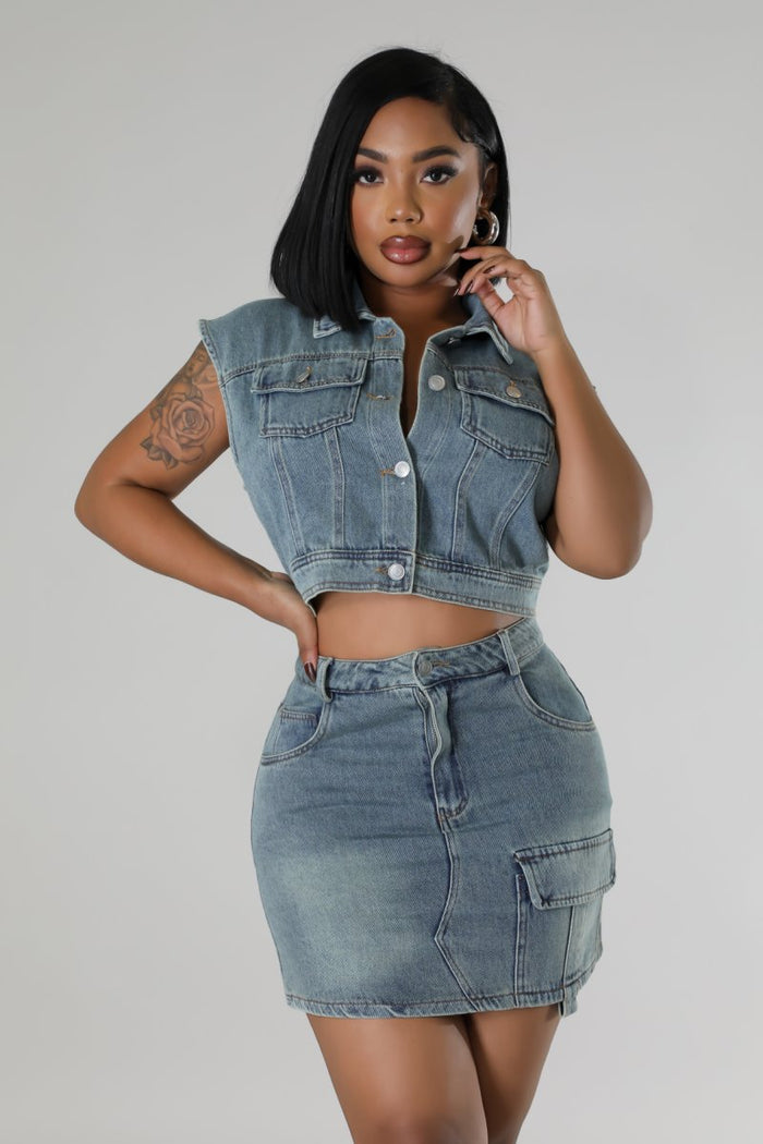 Nevaeh Denim Skirt Set