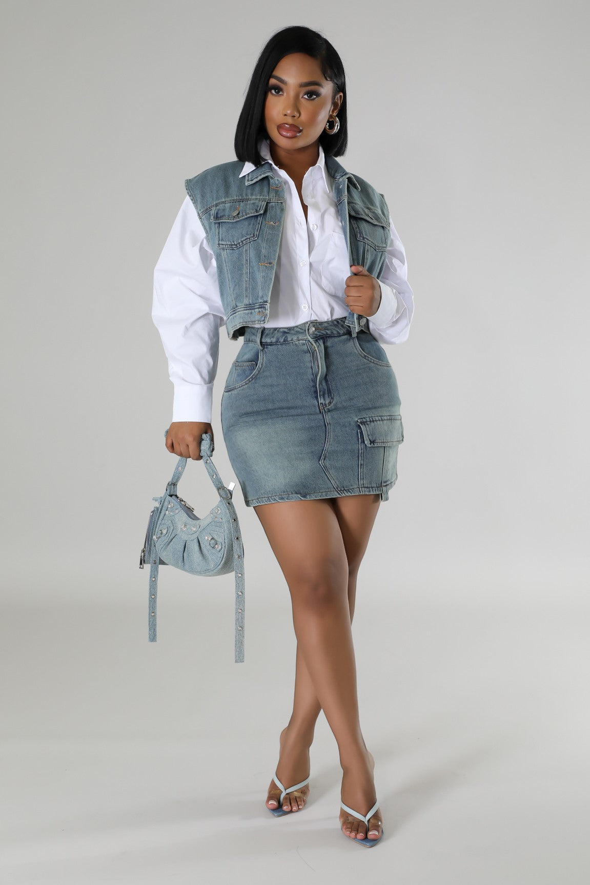 Nevaeh Denim Skirt Set